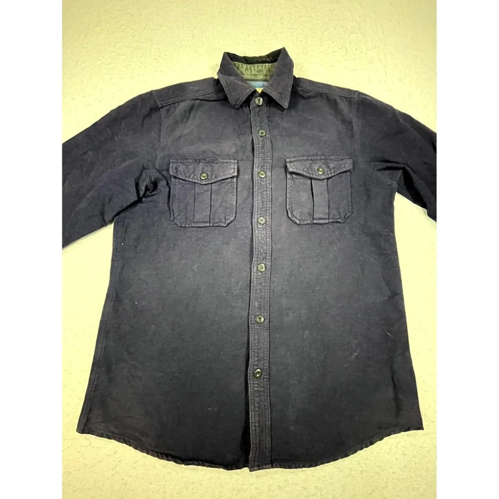 Dakota Grizzly Shacket Mens Medium Navy Blue Cotton Lined Flannel Button Front